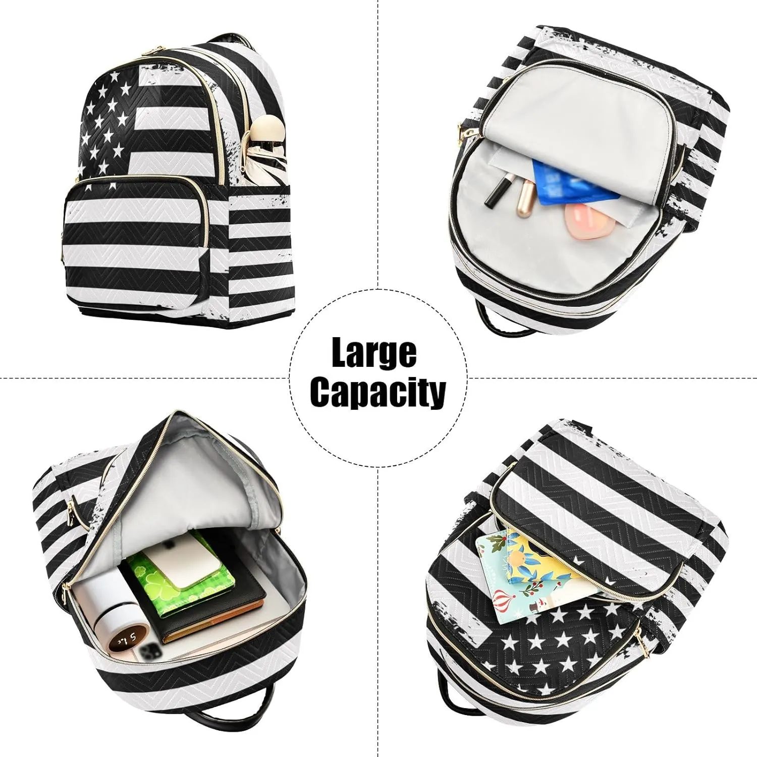 ALAZA Grunge Usa American Flag White & Black Small Backpack Purse for Women Travel Bag Fashion Daypack Back Pack Shoulder Bag