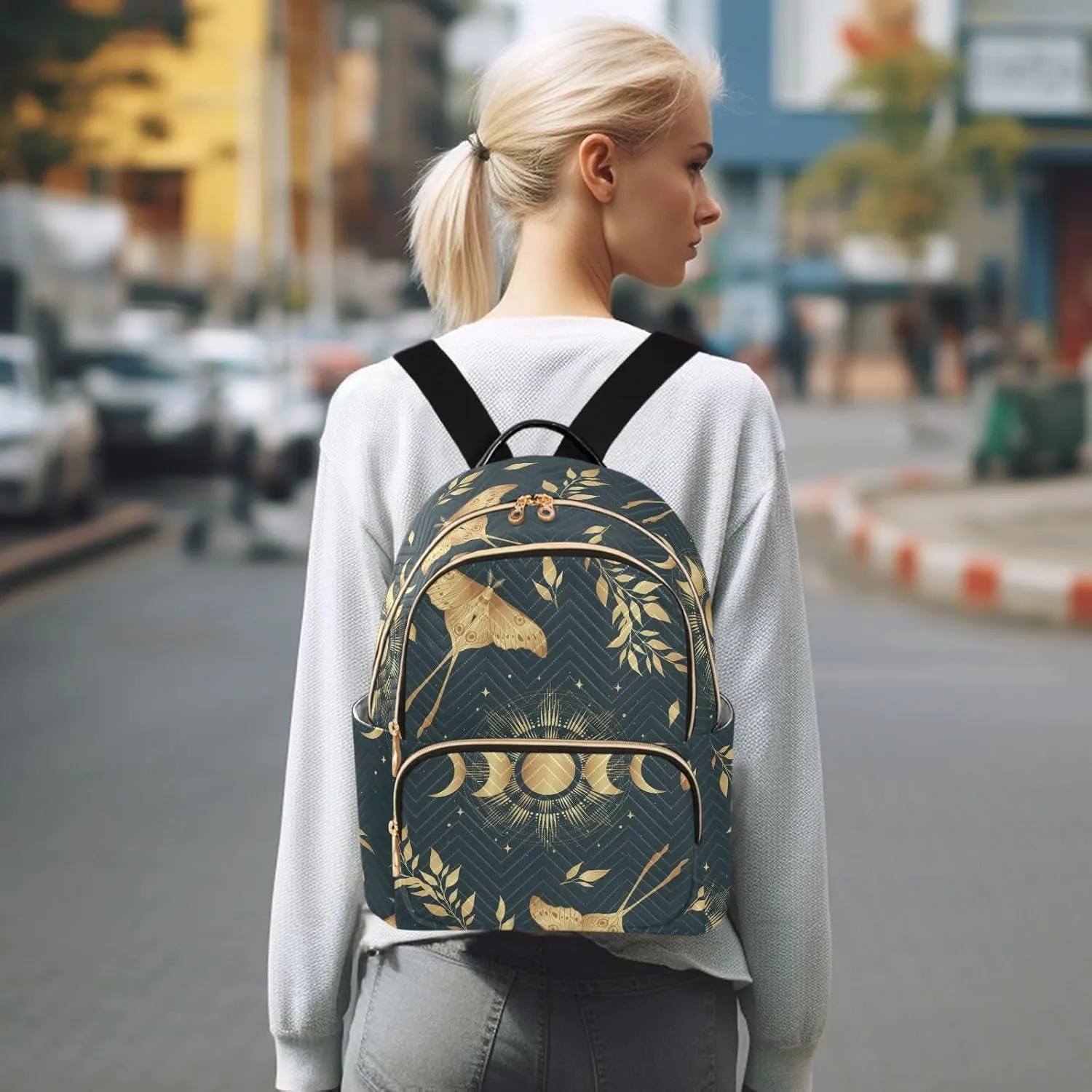 ALAZA Moon Moth Butterfly Astrology Small Backpack Purse for Women Travel Bag Fashion Daypack Back Pack Shoulder Bag