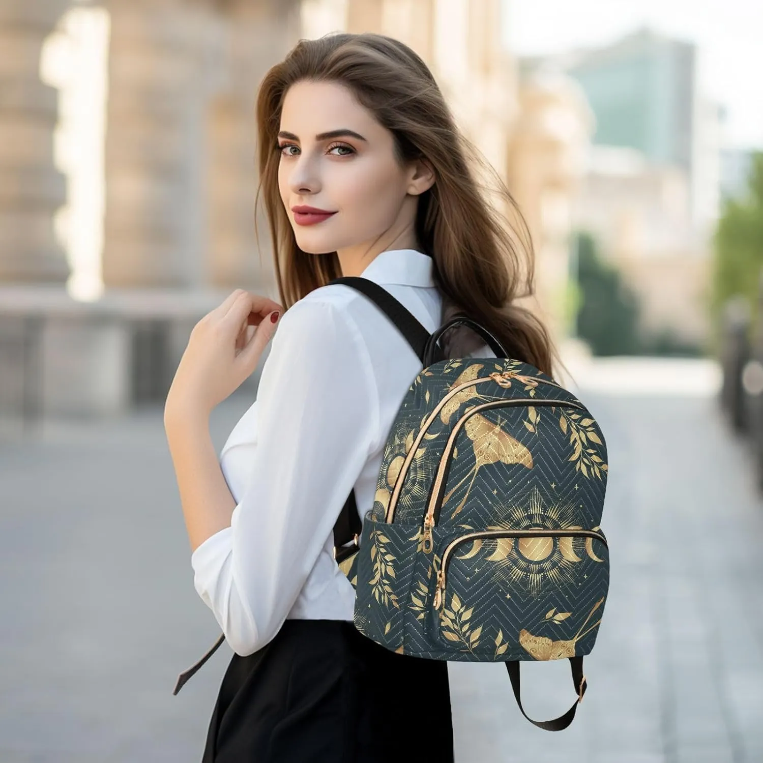 ALAZA Moon Moth Butterfly Astrology Small Backpack Purse for Women Travel Bag Fashion Daypack Back Pack Shoulder Bag