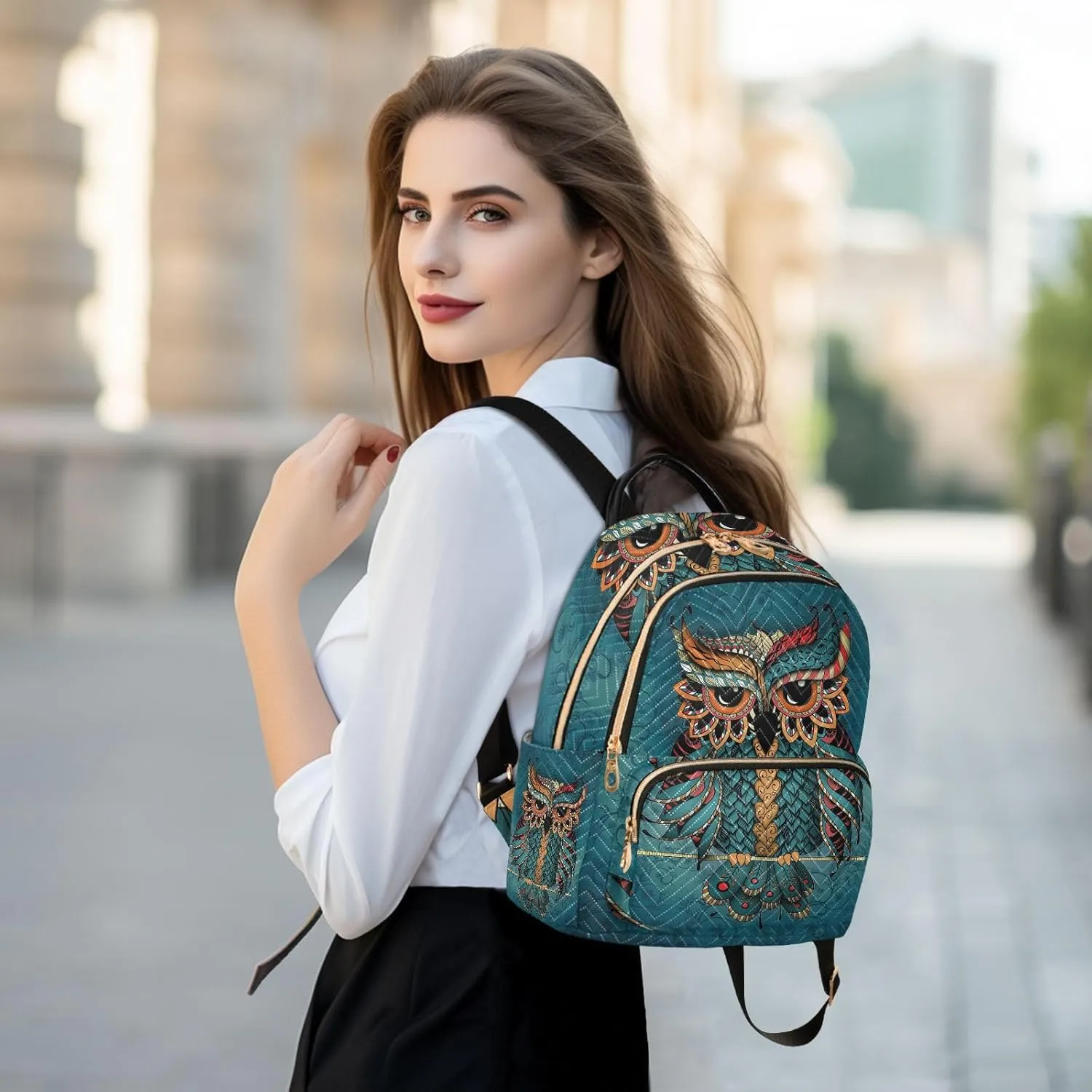 ALAZA Owl Print Boho Ethnic Mini Backpack Purse for Women Travel Bag Fashion Daypack Back Pack Shoulder Bag