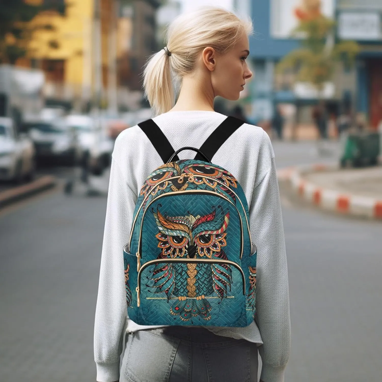 ALAZA Owl Print Boho Ethnic Mini Backpack Purse for Women Travel Bag Fashion Daypack Back Pack Shoulder Bag