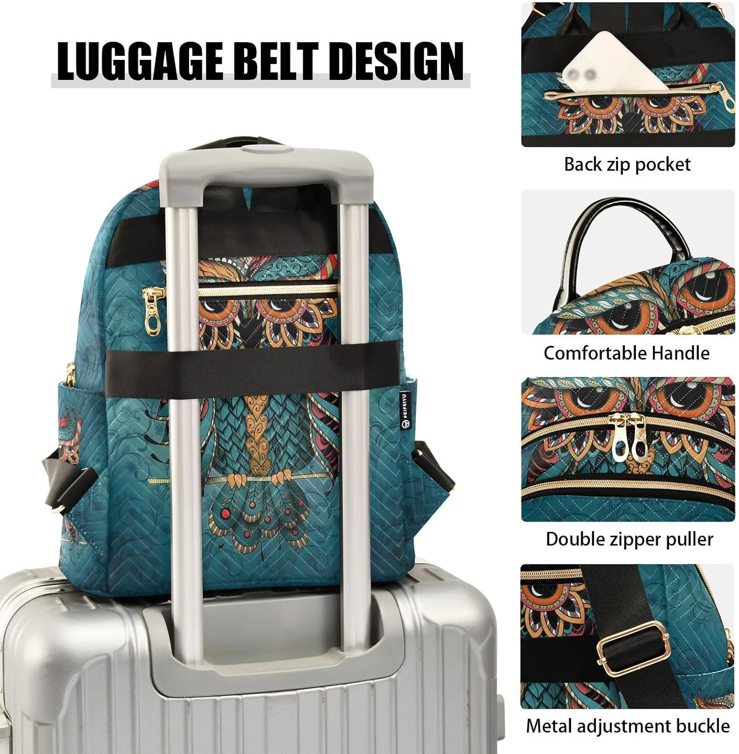 ALAZA Owl Print Boho Ethnic Mini Backpack Purse for Women Travel Bag Fashion Daypack Back Pack Shoulder Bag