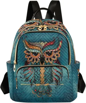 ALAZA Owl Print Boho Ethnic Mini Backpack Purse for Women Travel Bag Fashion Daypack Back Pack Shoulder Bag
