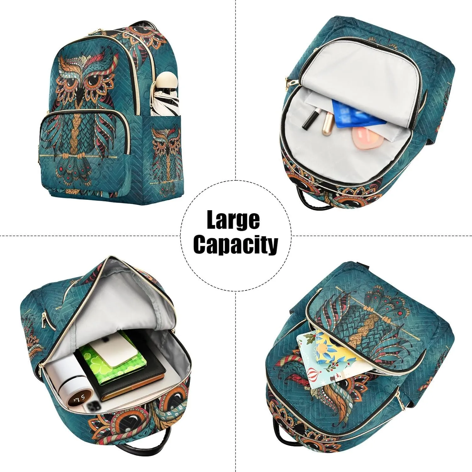 ALAZA Owl Print Boho Ethnic Mini Backpack Purse for Women Travel Bag Fashion Daypack Back Pack Shoulder Bag