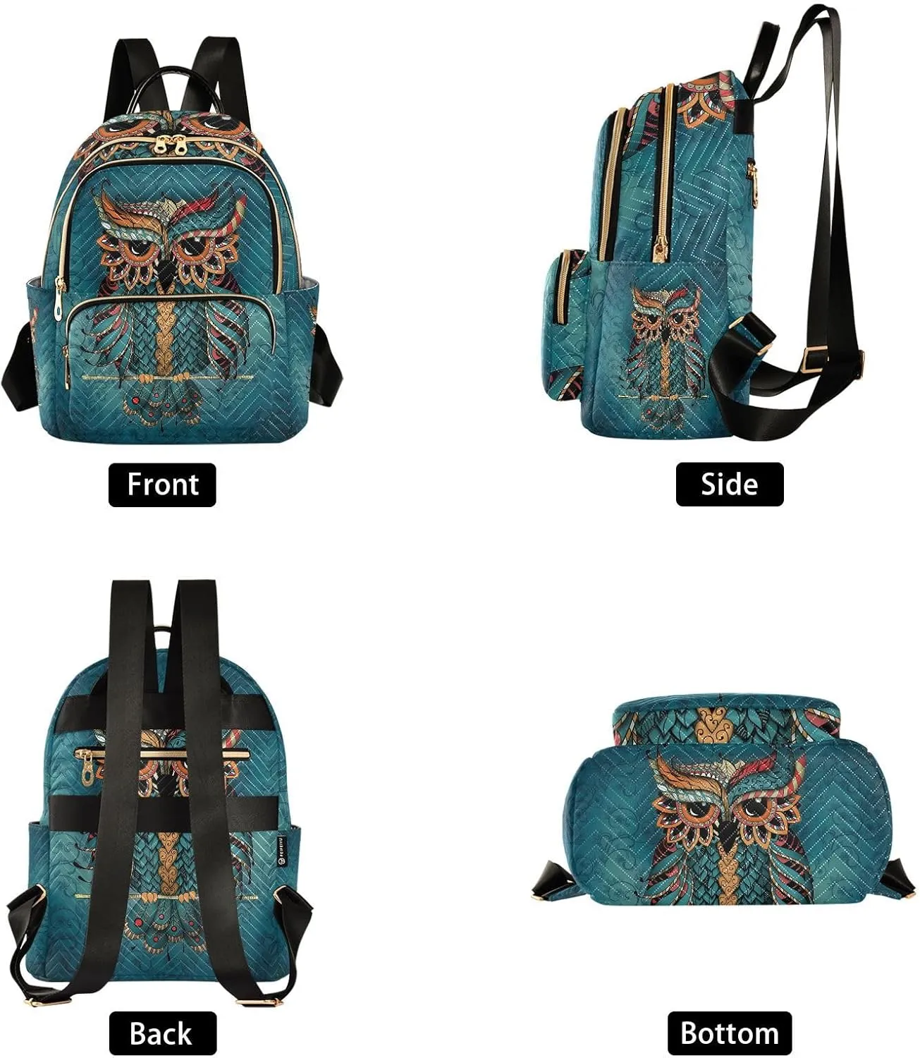 ALAZA Owl Print Boho Ethnic Mini Backpack Purse for Women Travel Bag Fashion Daypack Back Pack Shoulder Bag