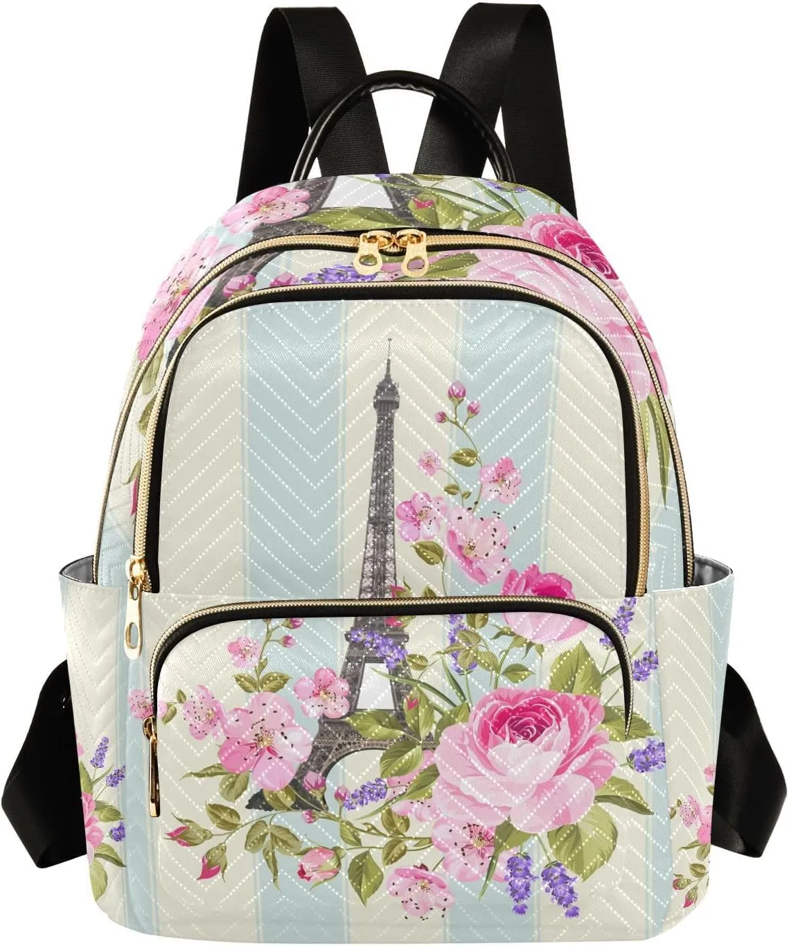 ALAZA Paris Eiffel Tower Floral Flowers Small Backpack Purse for Women Travel Bag Fashion Daypack Back Pack Shoulder Bag