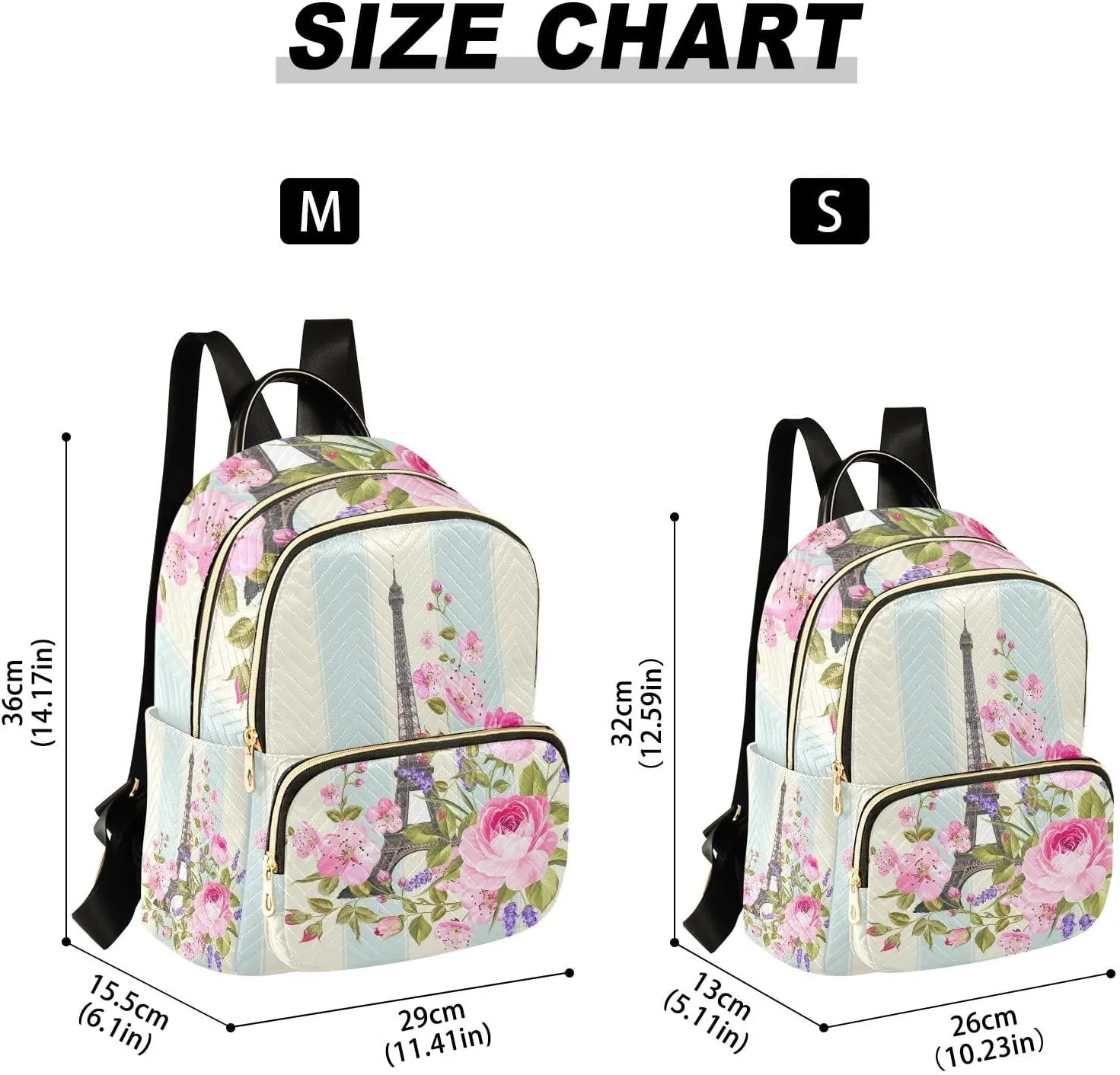 ALAZA Paris Eiffel Tower Floral Flowers Small Backpack Purse for Women Travel Bag Fashion Daypack Back Pack Shoulder Bag