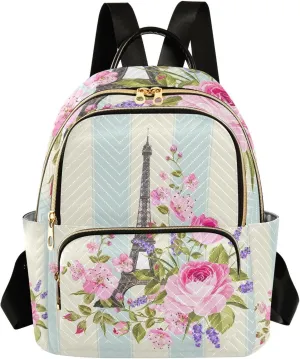 ALAZA Paris Eiffel Tower Floral Flowers Small Backpack Purse for Women Travel Bag Fashion Daypack Back Pack Shoulder Bag