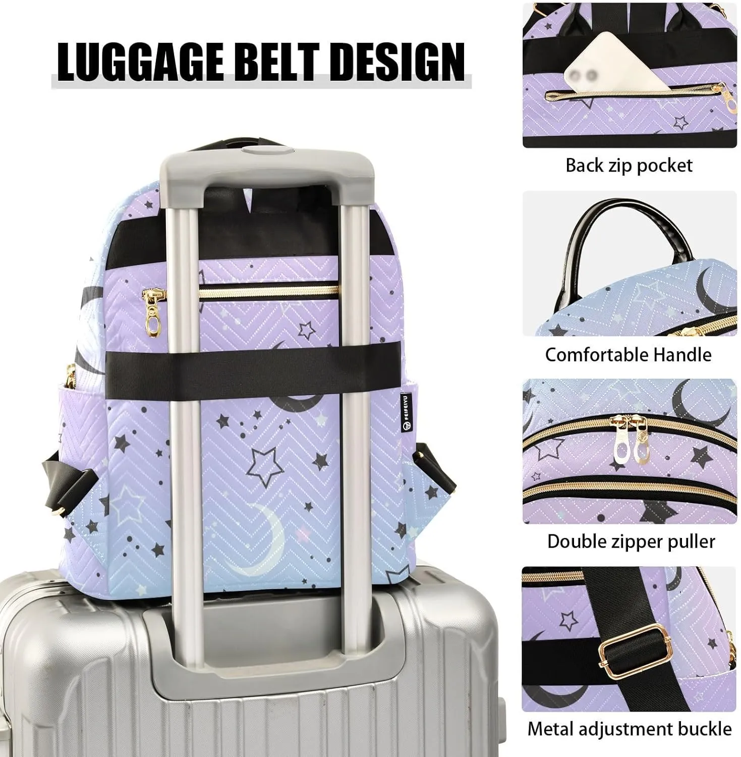 ALAZA Stars Crescent Moon Gradient Mini Backpack Purse for Women Travel Bag Fashion Daypack Back Pack Shoulder Bag