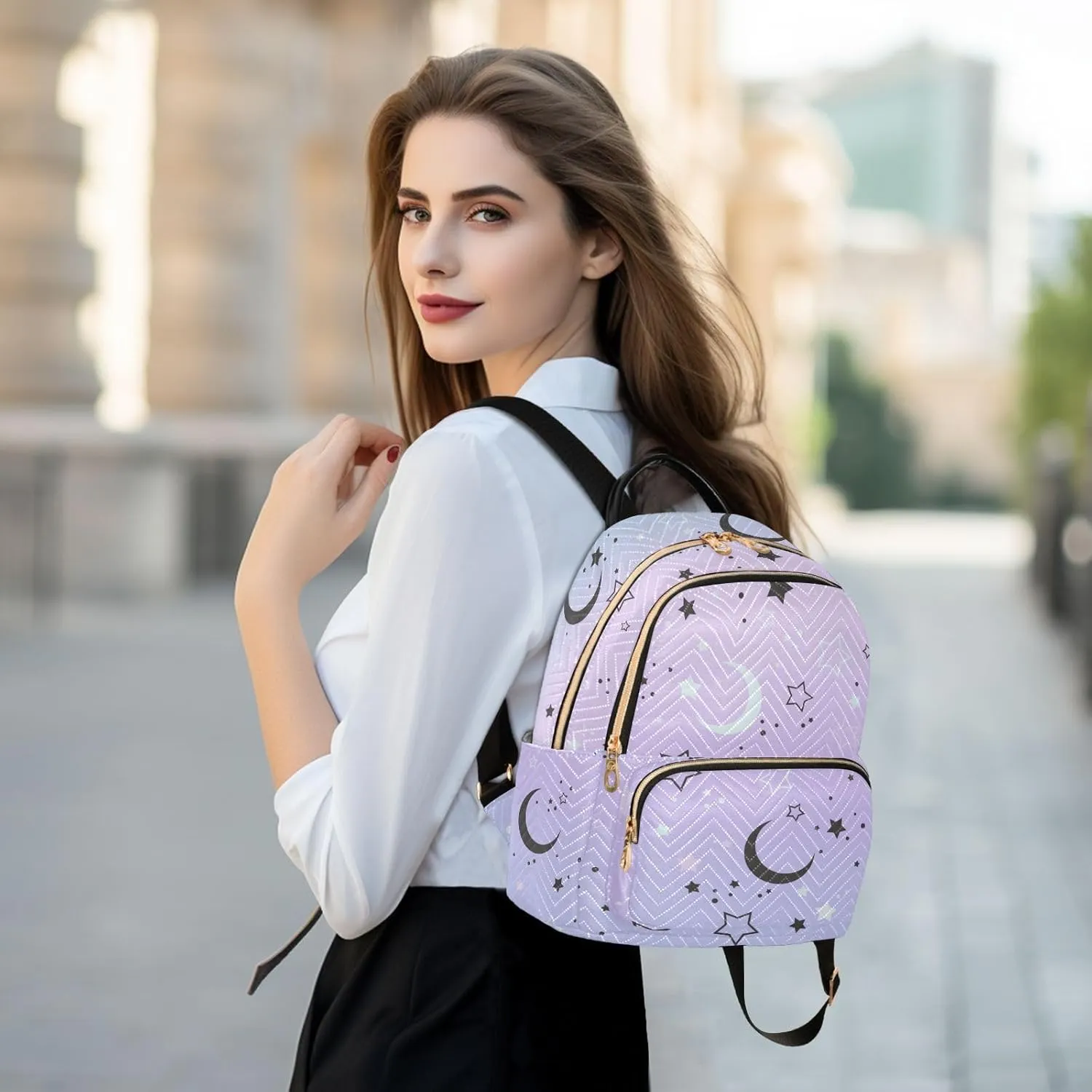 ALAZA Stars Crescent Moon Gradient Mini Backpack Purse for Women Travel Bag Fashion Daypack Back Pack Shoulder Bag
