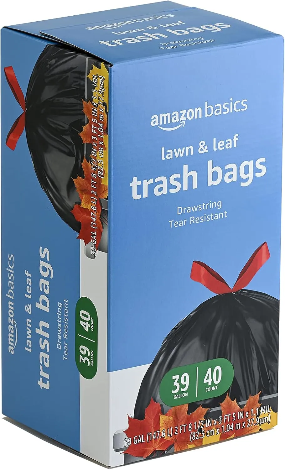 Amazon Basics Lawn & Leaf Drawstring Trash Bags, Unscented, 39 Gallon, 40 Count, Pack of 2