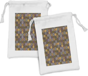 Ambesonne Aboriginal Fabric Pouch Set of 2, Abstract Dotted Ornamental Rounds with Folkloric Influences, Small Drawstring Bag for Toiletries Masks and Favors, 9" x 6", Multicolor