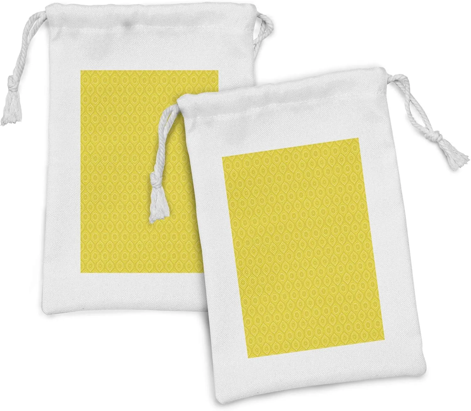 Ambesonne Aboriginal Fabric Pouch Set of 2, Yellow Color Palette Monochromatic Dotted Nested Motifs Pattern, Small Drawstring Bag for Toiletries Masks and Favors, 9" x 6", Yellow Mustard
