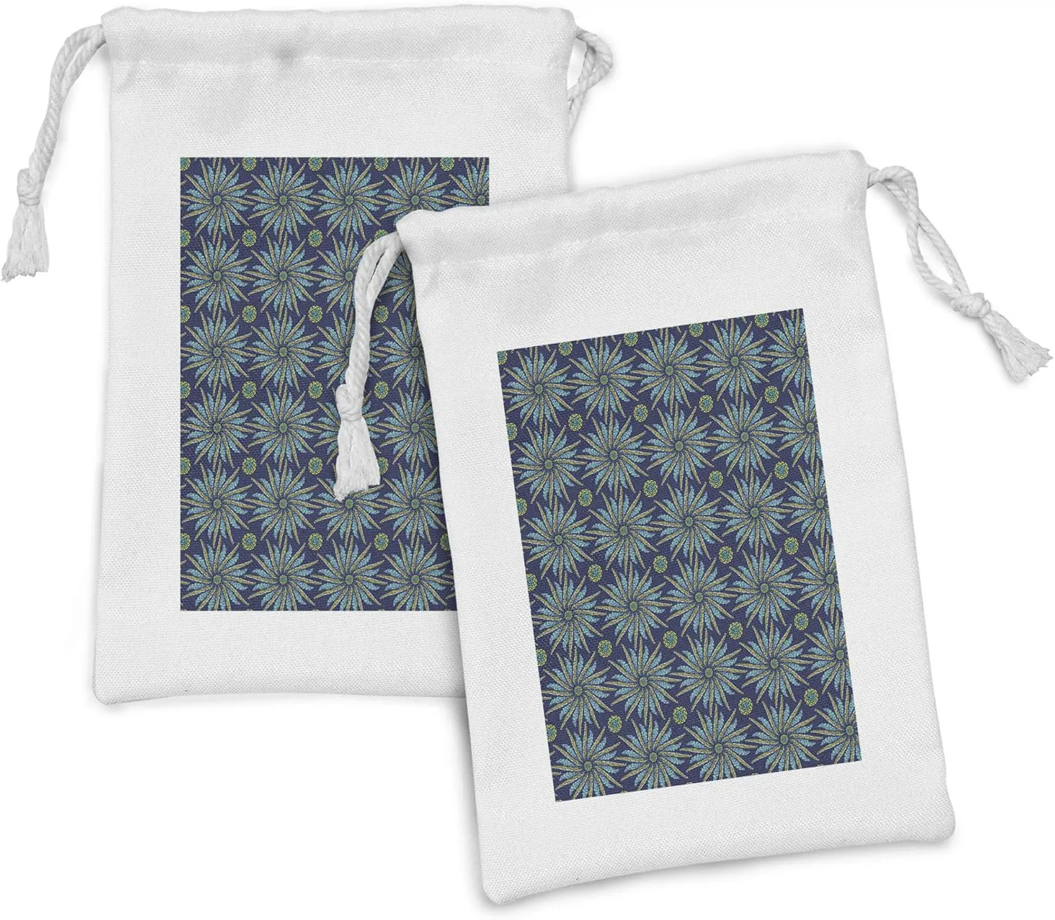 Ambesonne Abstract Fabric Pouch Set of 2, Rhythmic Print of Pointy Sun Rays Summer Vibes Dark Tone Ethnic Like Motifs, Small Drawstring Bag for Toiletries Masks and Favors, 9" x 6", Quartz Multicolor