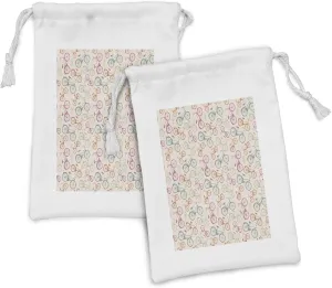 Ambesonne Bicycle Fabric Pouch Set of 2, Sketch Bikes in Retro Colors Hipster Pattern Pedals Wheels Urban Life Theme Vintage, Small Drawstring Bag for Toiletries Masks and Favors, 9" x 6", Multicolor