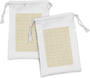 Ambesonne Botanical Fabric Pouch Set of 2, Pattern of Burgeoning Botanical Flowers, Small Drawstring Bag for Toiletries Masks and Favors, 9" x 6", Eggshell Multicolor