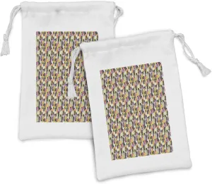 Ambesonne City Fabric Pouch Set of 2, Metropolitan Architecture Towers Skyscrapers, Small Drawstring Bag for Toiletries Masks and Favors, 9" x 6", Multicolor