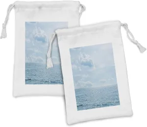 Ambesonne Clouds Fabric Pouch Set of 2, Sea and Sky Combined Mixed Each Other Vivid Life Inspiration Hope Nobody Relax Image, Small Drawstring Bag for Toiletries Masks and Favors, 9" x 6", Pale Blue