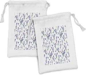 Ambesonne Flower Fabric Pouch Set of 2, Watercolor Lavender Flowering Fragrant Pale Plant Essential Oil Extract Temperate, Small Drawstring Bag for Toiletries Masks and Favors, 9" x 6", Violet Green