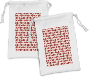 Ambesonne Fruit Fabric Pouch Set of 2, Vintage Art Style Inspired Whole and Half Sliced Apples Illustration, Small Drawstring Bag for Toiletries Masks and Favors, 9" x 6", Pale Eggshell Multicolor