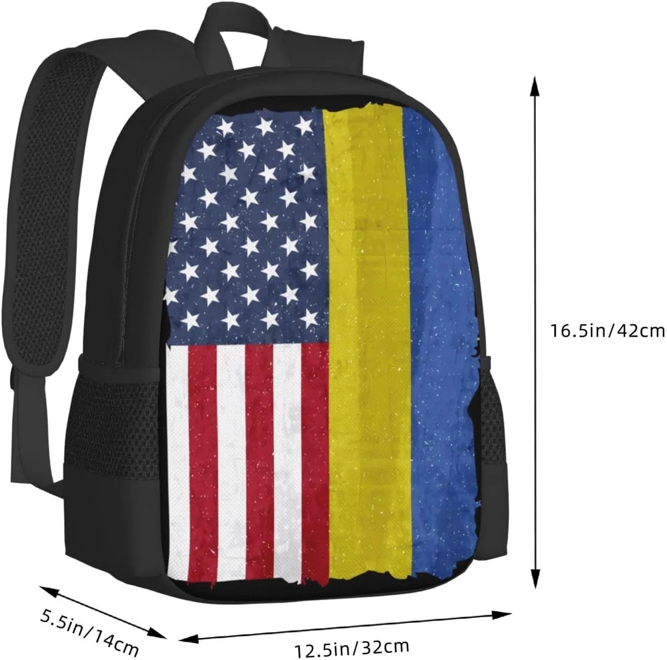 American and Ukraine Flag Ukrainian Roots Casual Backpacks Large Capacity Backpack Laptop Rucksack Sport Daypack Commuter Bags with Adjustable Strap for Traveling Camping