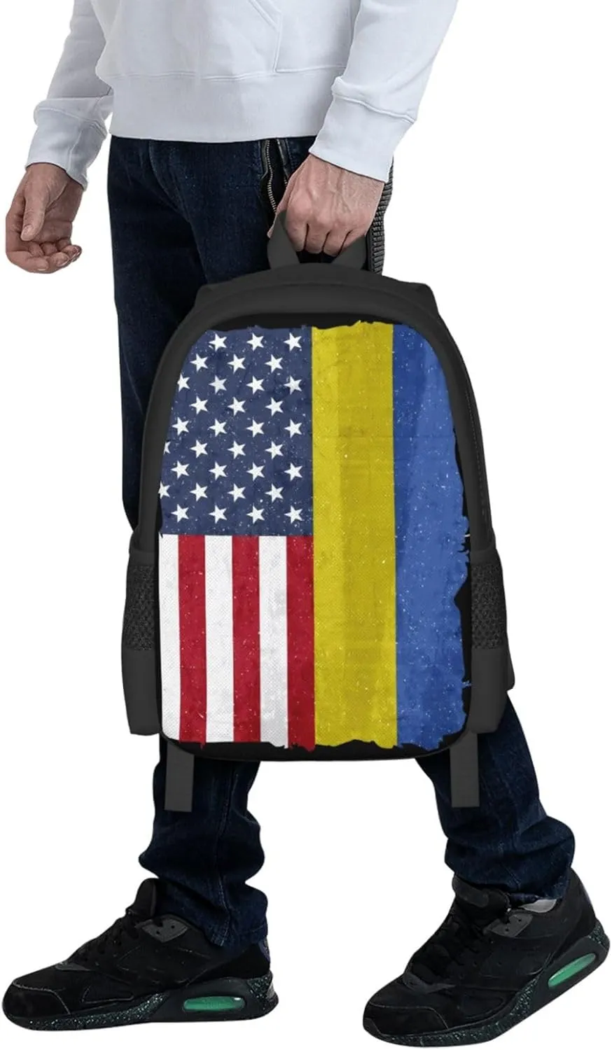 American and Ukraine Flag Ukrainian Roots Casual Backpacks Large Capacity Backpack Laptop Rucksack Sport Daypack Commuter Bags with Adjustable Strap for Traveling Camping