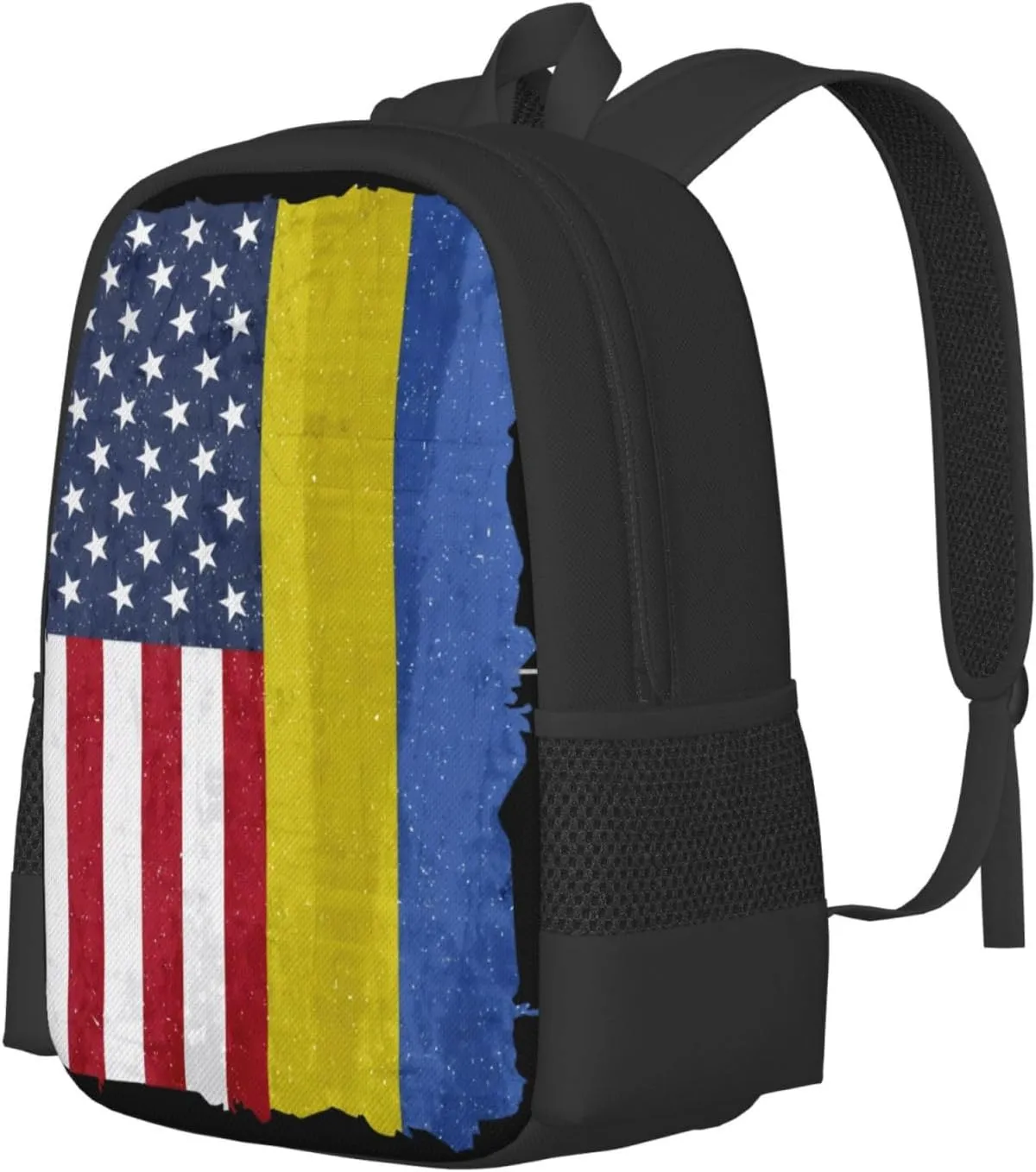 American and Ukraine Flag Ukrainian Roots Casual Backpacks Large Capacity Backpack Laptop Rucksack Sport Daypack Commuter Bags with Adjustable Strap for Traveling Camping