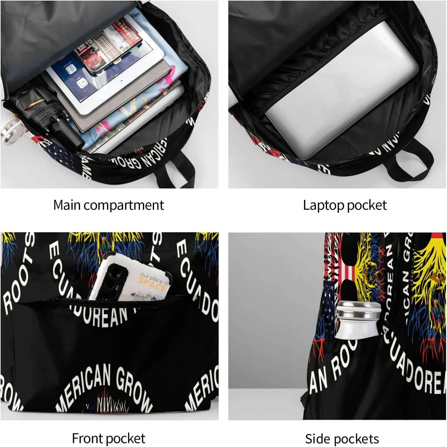 American Grown Ecuadorian Roots Ecuador Flag Large Travel Backpack Casual Backpacks Laptop Daypack Working Rucksack Lightweight Back Pack Sports Bag with Adjustable Shoulder Strap