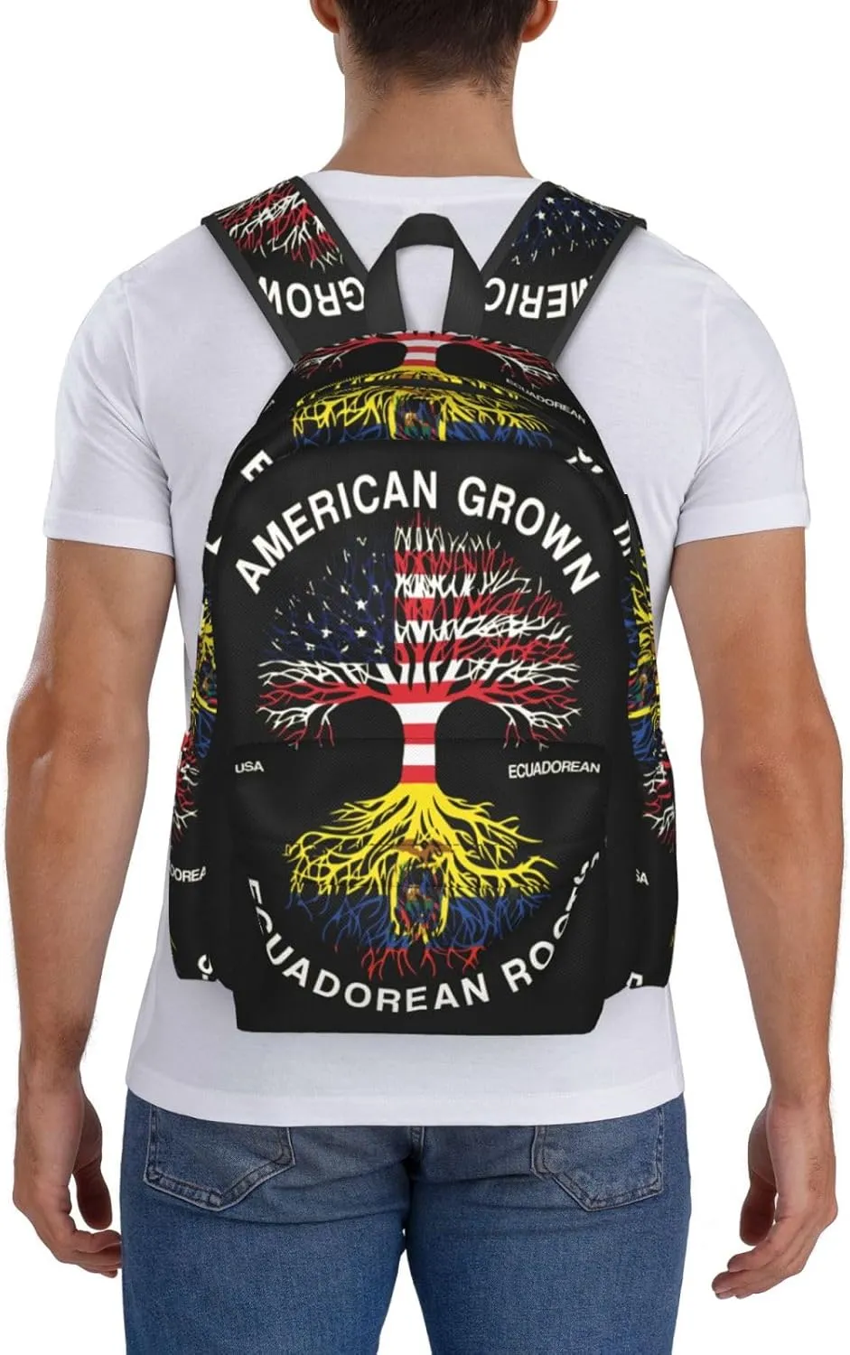 American Grown Ecuadorian Roots Ecuador Flag Large Travel Backpack Casual Backpacks Laptop Daypack Working Rucksack Lightweight Back Pack Sports Bag with Adjustable Shoulder Strap