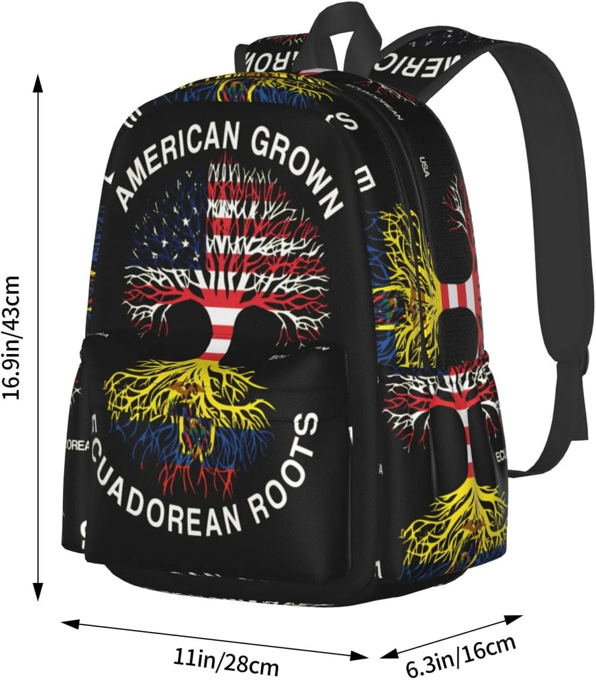 American Grown Ecuadorian Roots Ecuador Flag Large Travel Backpack Casual Backpacks Laptop Daypack Working Rucksack Lightweight Back Pack Sports Bag with Adjustable Shoulder Strap