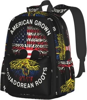American Grown Ecuadorian Roots Ecuador Flag Large Travel Backpack Casual Backpacks Laptop Daypack Working Rucksack Lightweight Back Pack Sports Bag with Adjustable Shoulder Strap
