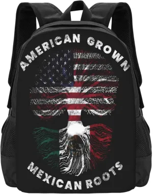 American Grown Mexican Roots Casual Backpacks Large Capacity Backpack Laptop Rucksack Sport Daypack Commuter Bags with Adjustable Strap for Traveling Camping