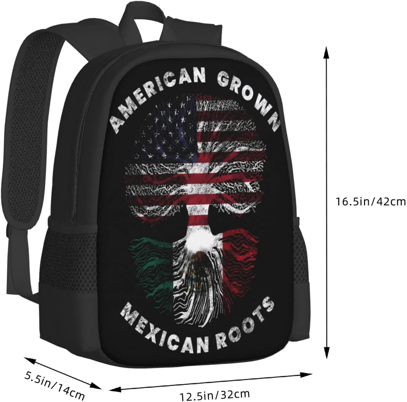 American Grown Mexican Roots Casual Backpacks Large Capacity Backpack Laptop Rucksack Sport Daypack Commuter Bags with Adjustable Strap for Traveling Camping