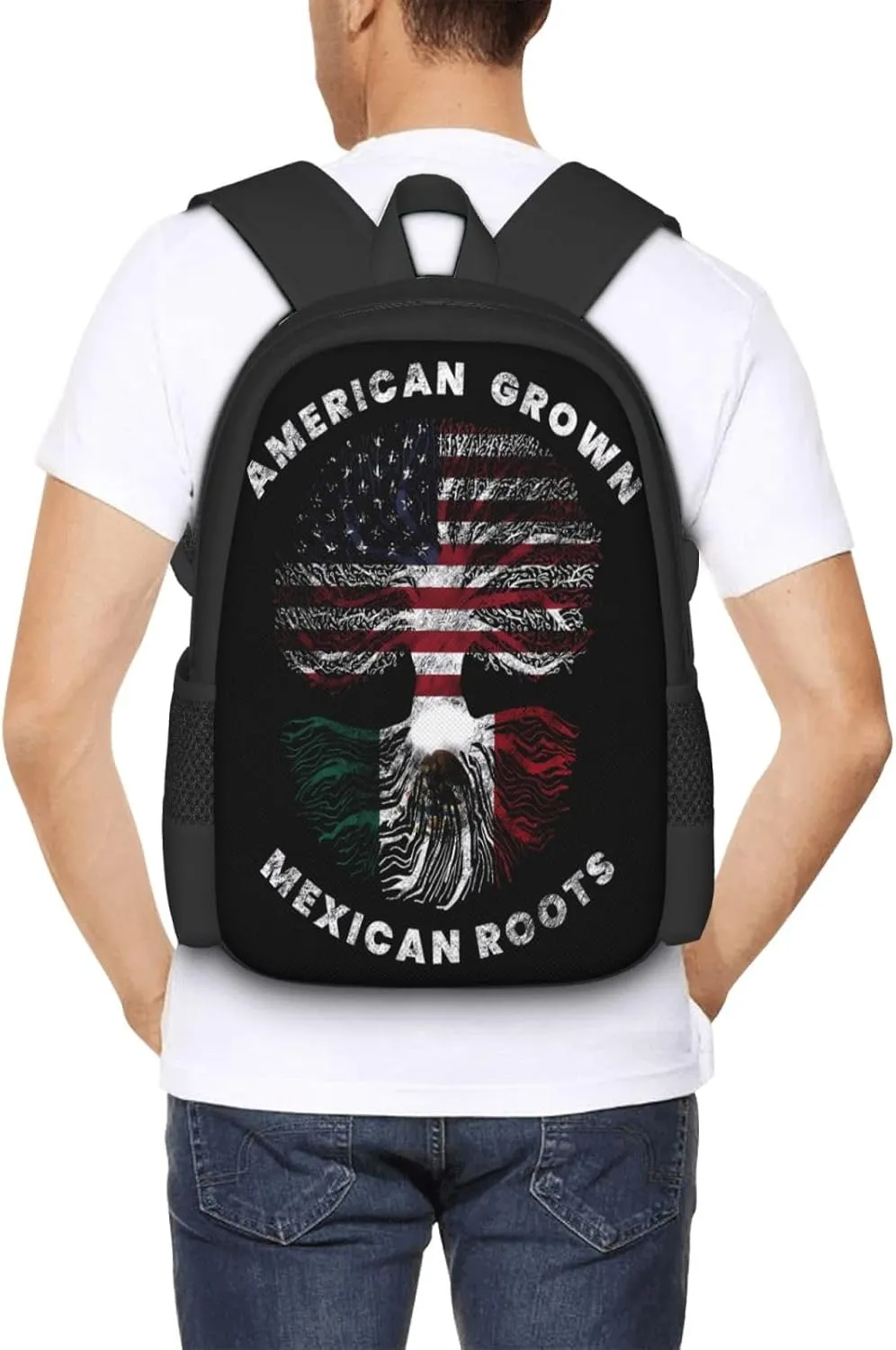 American Grown Mexican Roots Casual Backpacks Large Capacity Backpack Laptop Rucksack Sport Daypack Commuter Bags with Adjustable Strap for Traveling Camping