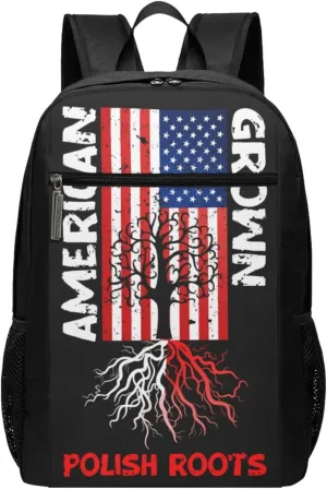 American Grown Polish Roots Polish Heritage Casual Backpacks Sports Backpack Large Capacity Travel Rucksack Laptop Daypack with Multi-Pockets Adjustable Strap Work Bag for Hiking