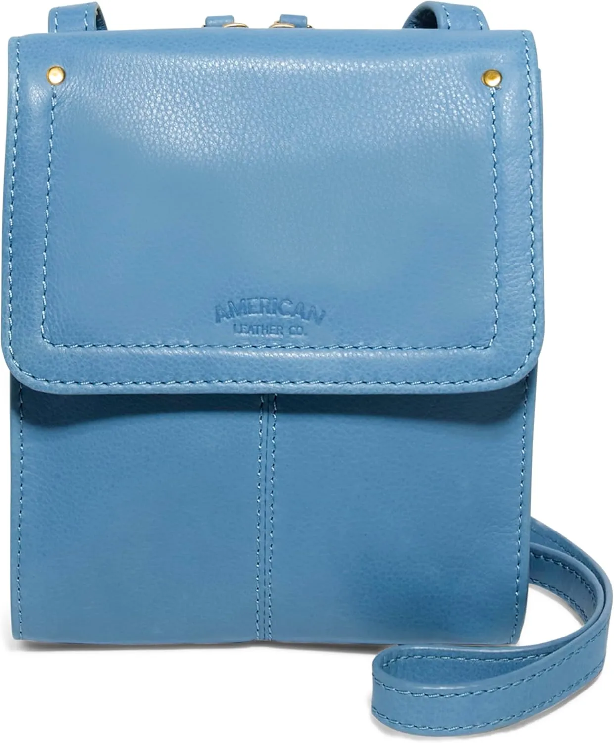American Leather Co. Kansas Crossbody Bag, Marina Blue, 100% Genuine Leather Purse, Multi-Pocket Crossbody Sling Bag with Adjustable Straps, Functional & Fashionable Handbags for Women