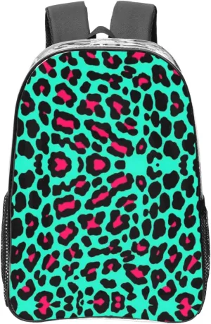 AMRANDOM Cheetah Mint Green Leopard Clear Backpack for Stadium Events Clear Backpack for Concert Sport Events Work Travel