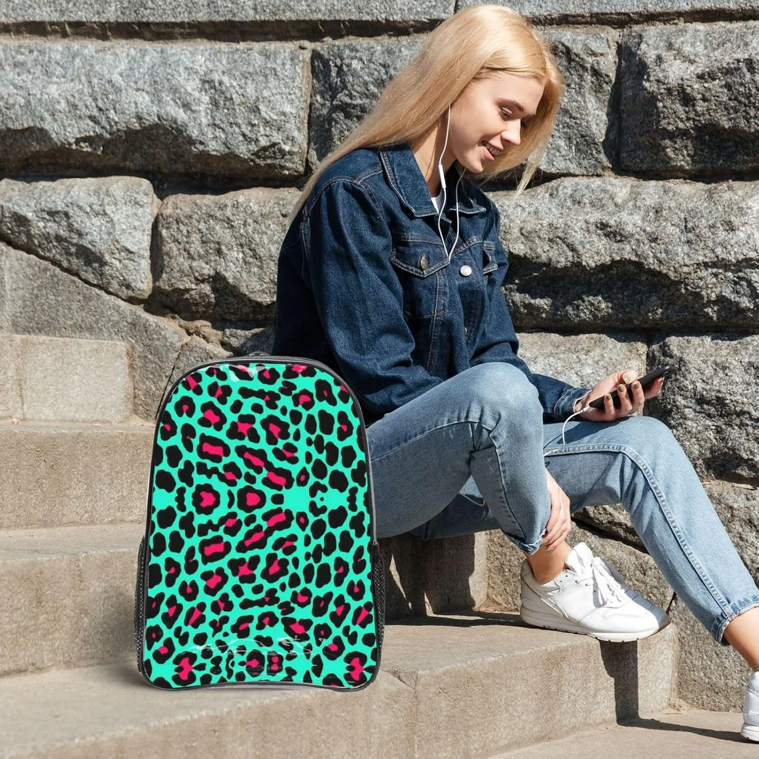AMRANDOM Cheetah Mint Green Leopard Clear Backpack for Stadium Events Clear Backpack for Concert Sport Events Work Travel