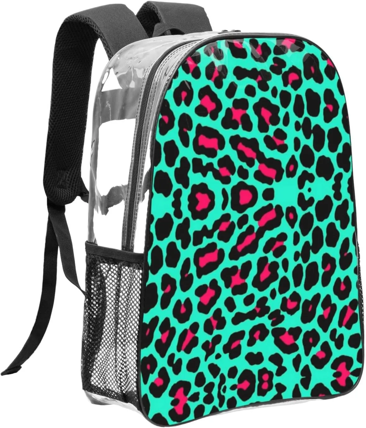 AMRANDOM Cheetah Mint Green Leopard Clear Backpack for Stadium Events Clear Backpack for Concert Sport Events Work Travel
