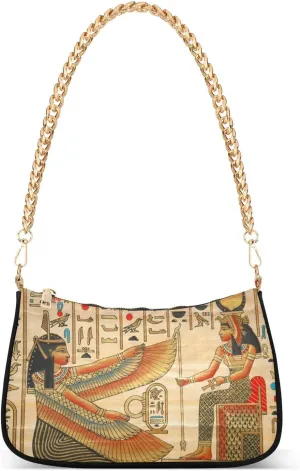 Ancient Egypt Culture Women Shoulder Handbags for Women Travel Hobo Tote Handbag Women Gold Chain Shoulder Bags Purse with Zipper Closure