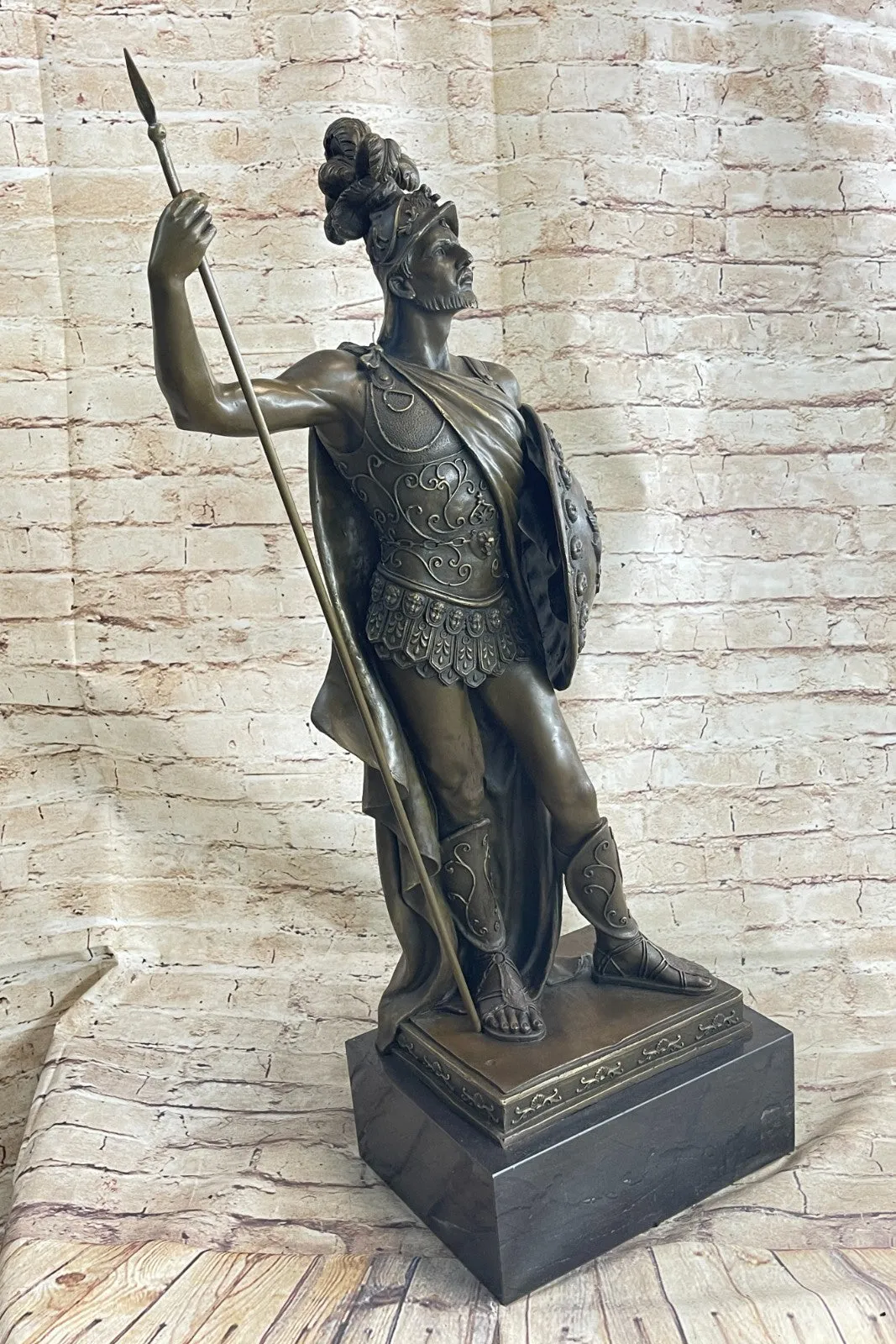 ANCIENT TIMES ROMAN LEGION SOLDIER JAVELIN SHIELD Sculpture Statue 100% Bronze