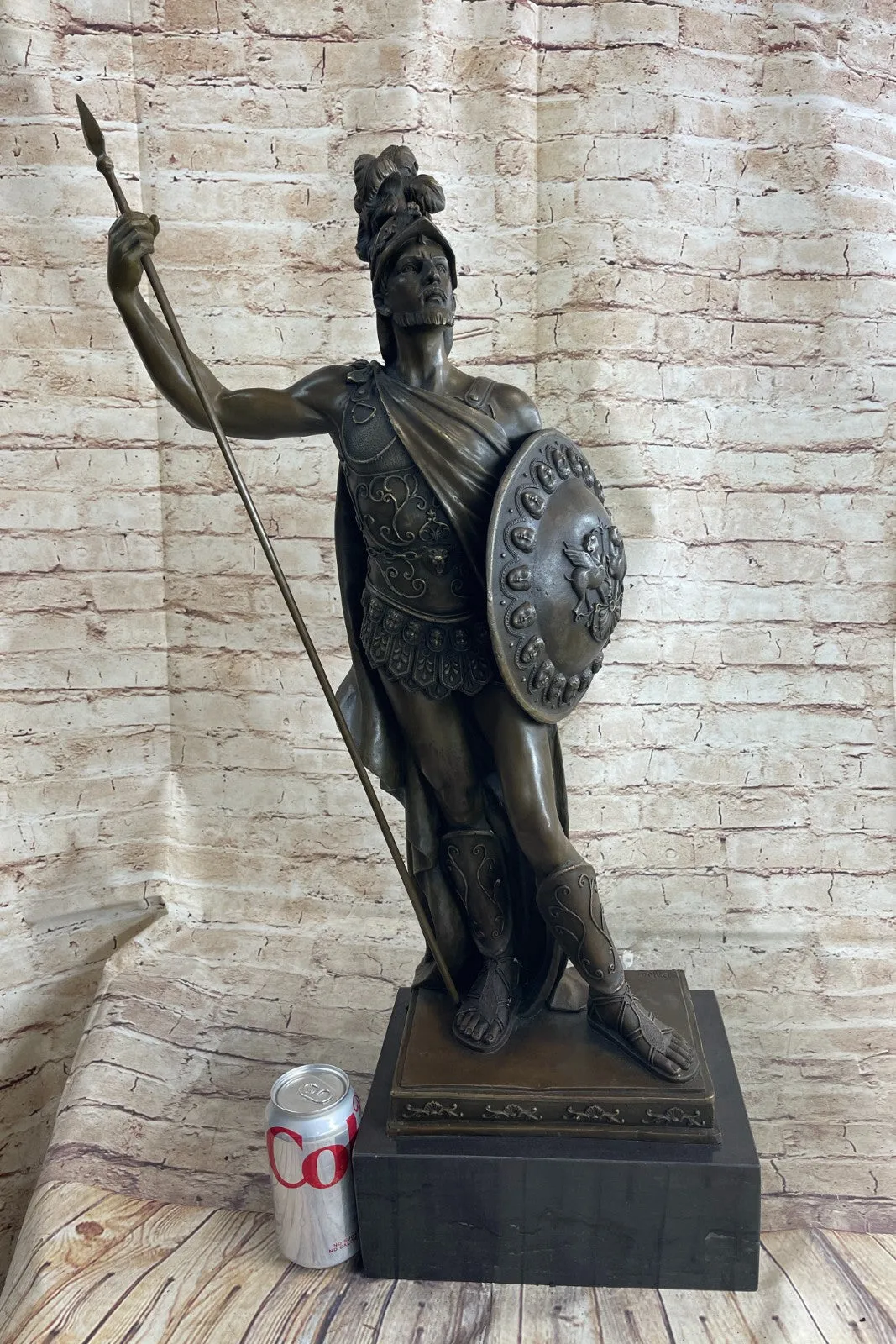ANCIENT TIMES ROMAN LEGION SOLDIER JAVELIN SHIELD Sculpture Statue 100% Bronze