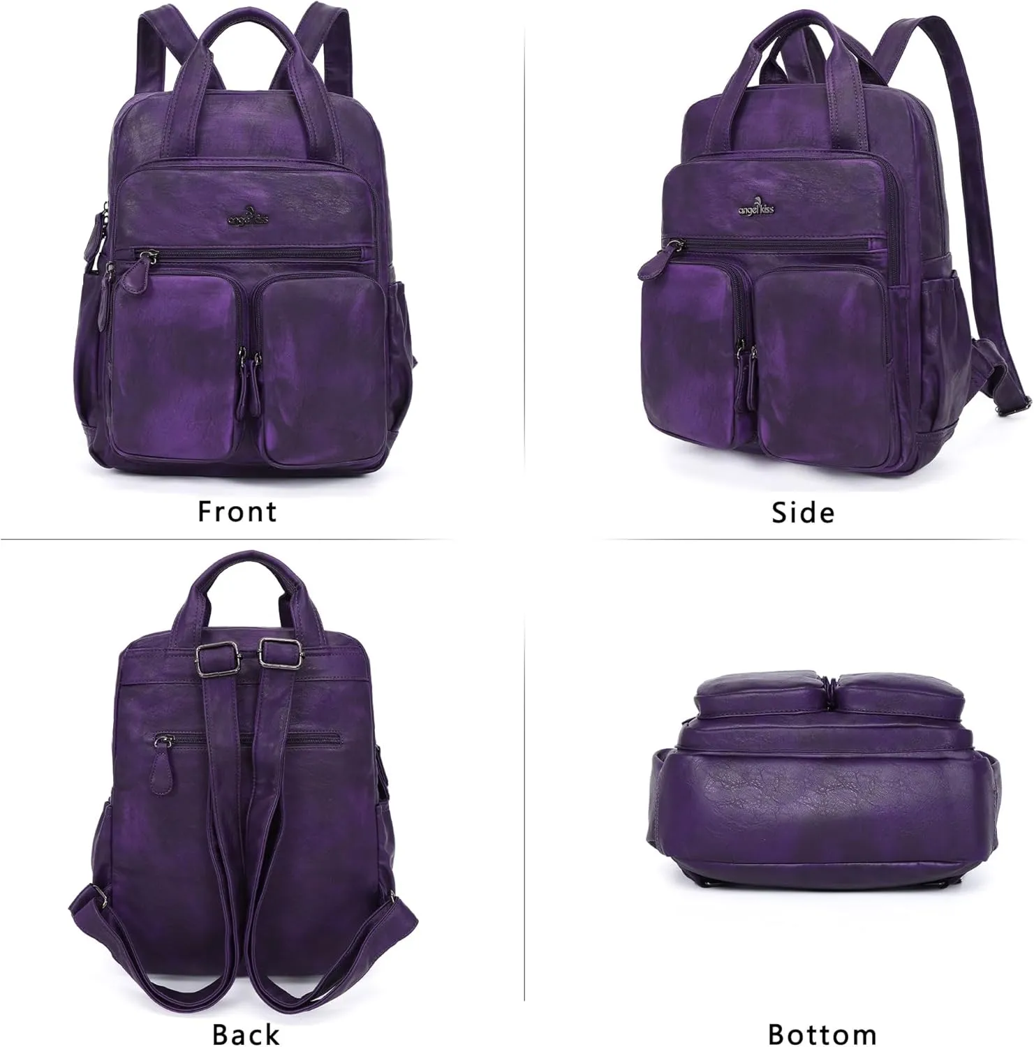 Angel Kiss Backpack Purse for Women Soft Washed Leather Multi Pocket Casual Travel Backpacks…