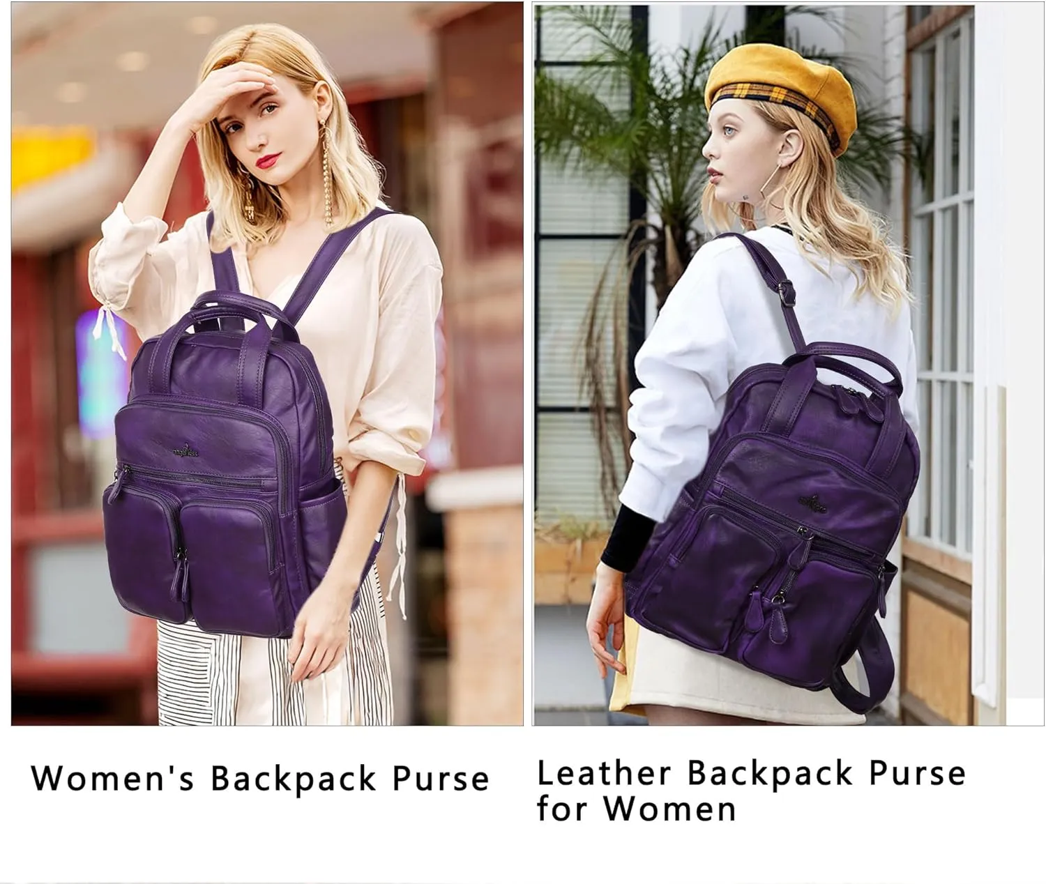 Angel Kiss Backpack Purse for Women Soft Washed Leather Multi Pocket Casual Travel Backpacks…