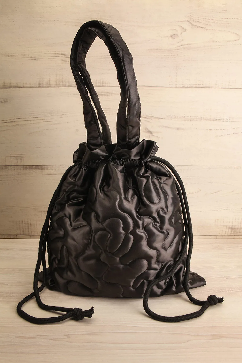 Arhi-Anne | Puffy Black Drawstring Tote Bag
