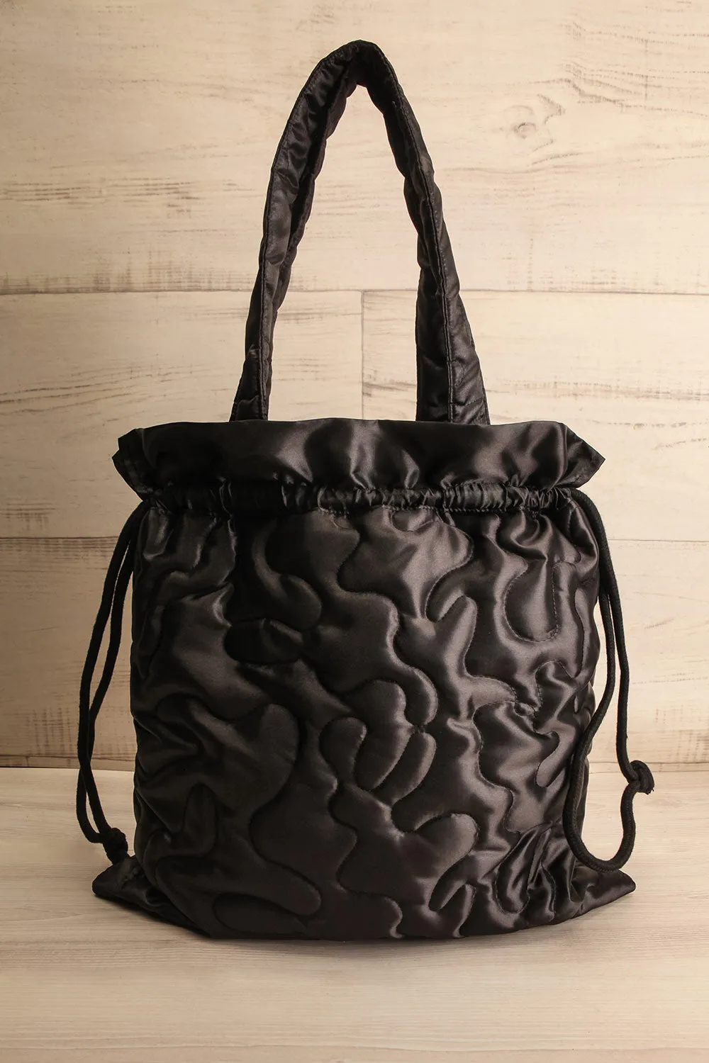 Arhi-Anne | Puffy Black Drawstring Tote Bag