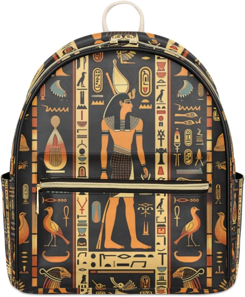 Art Egyptian Mini Backpack Purse for Women Teen Girls, Ancient Egypt Hieroglyphs Leather Small Backpack Shoulder Bag Fashion Travel Daypacks