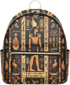 Art Egyptian Mini Backpack Purse for Women Teen Girls, Ancient Egypt Hieroglyphs Leather Small Backpack Shoulder Bag Fashion Travel Daypacks
