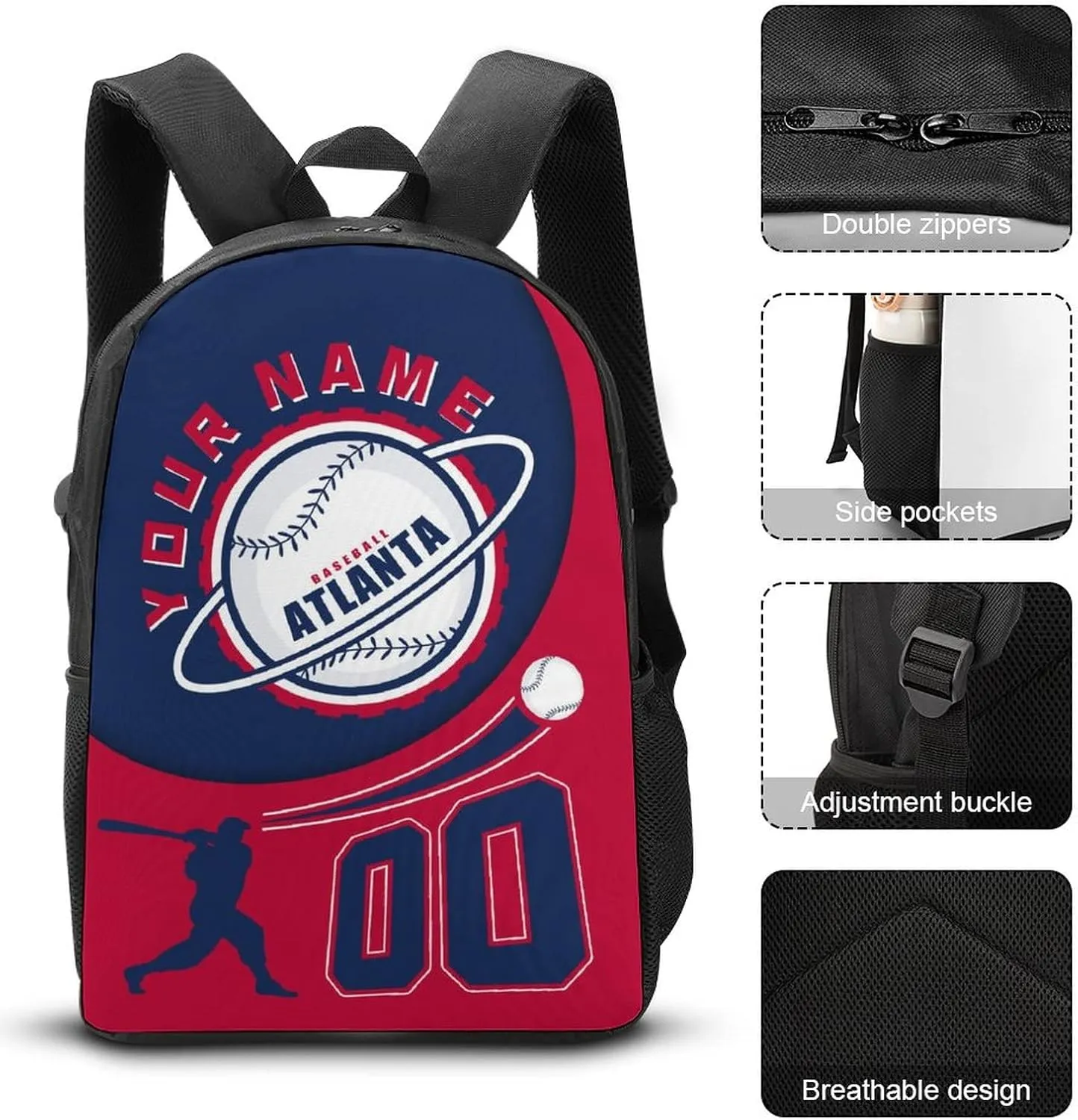 Atlanta Backpack Custom Laptop Bag Travel Bag Personalized Name Number Gifts for Men Women Boy