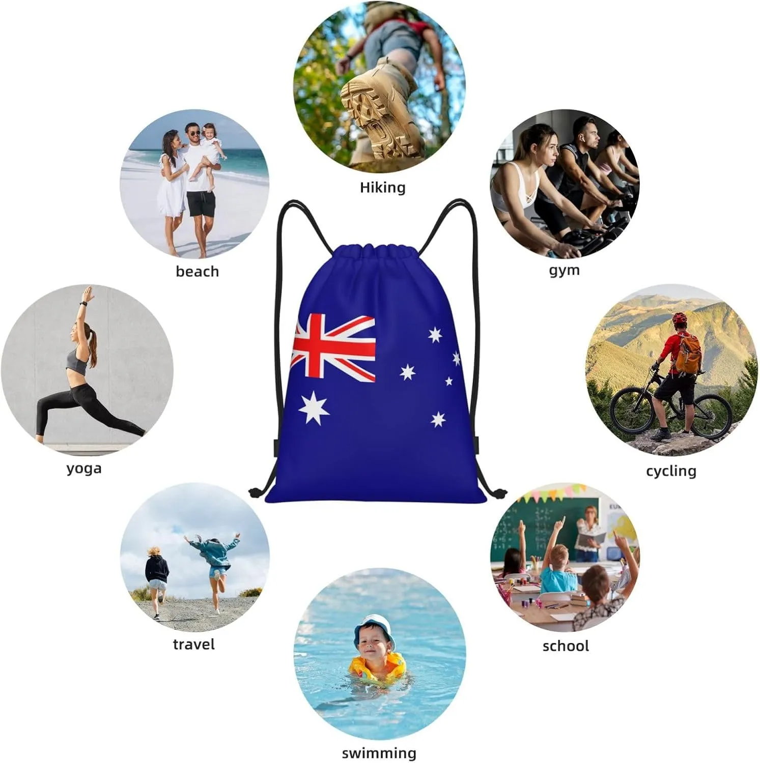 Australian flag print Drawstring Backpack Bags Sack Cinch Tote Sport Storage Polyester Bag for Gym Traveling